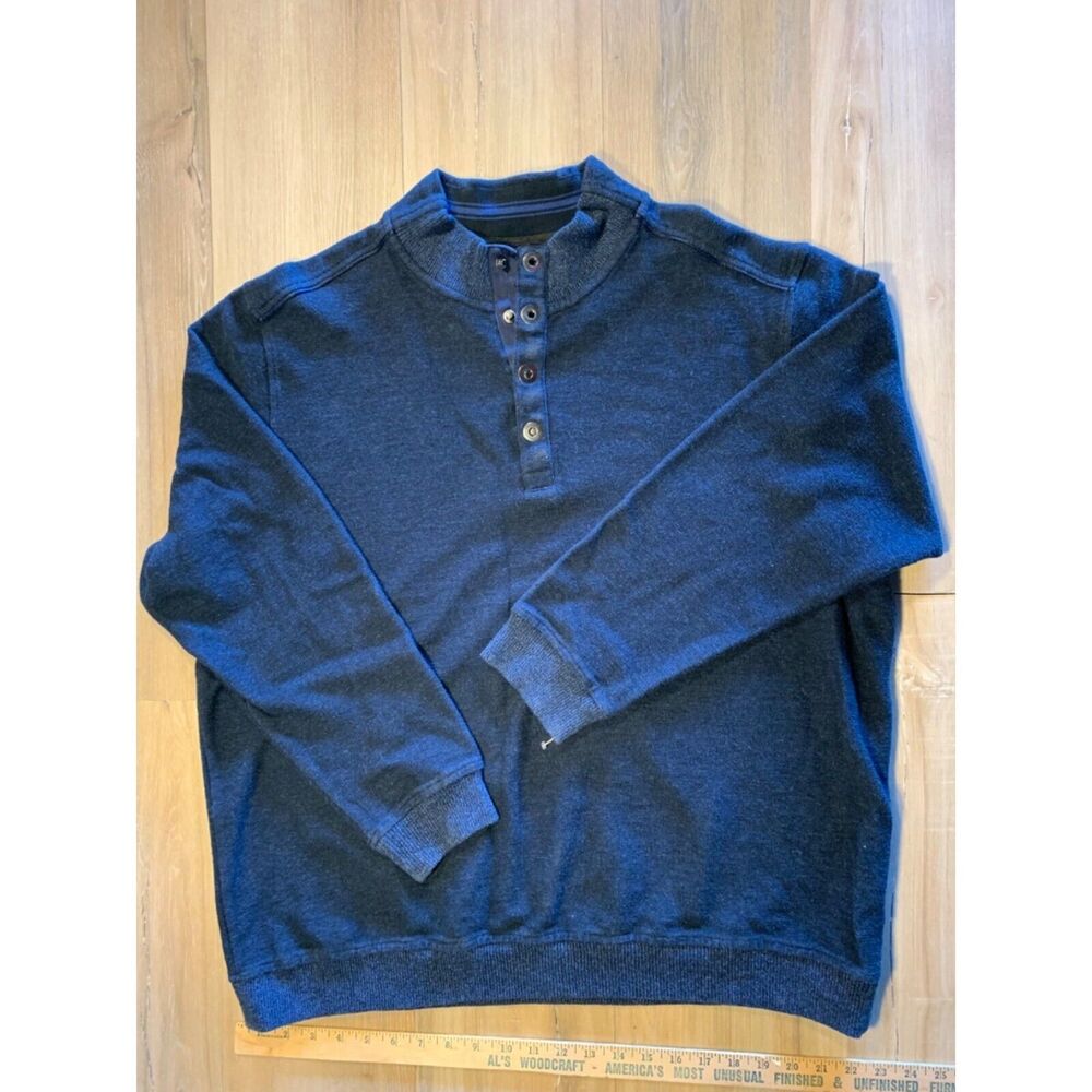 Hathaway Men's Mock Neck Collar Sweater Interlock Knit w/ 1/4 Snap-Front Btn EUC